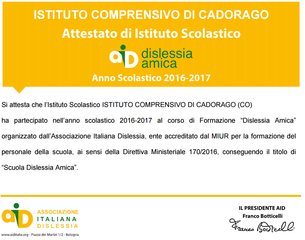 Attestato dislessia amica